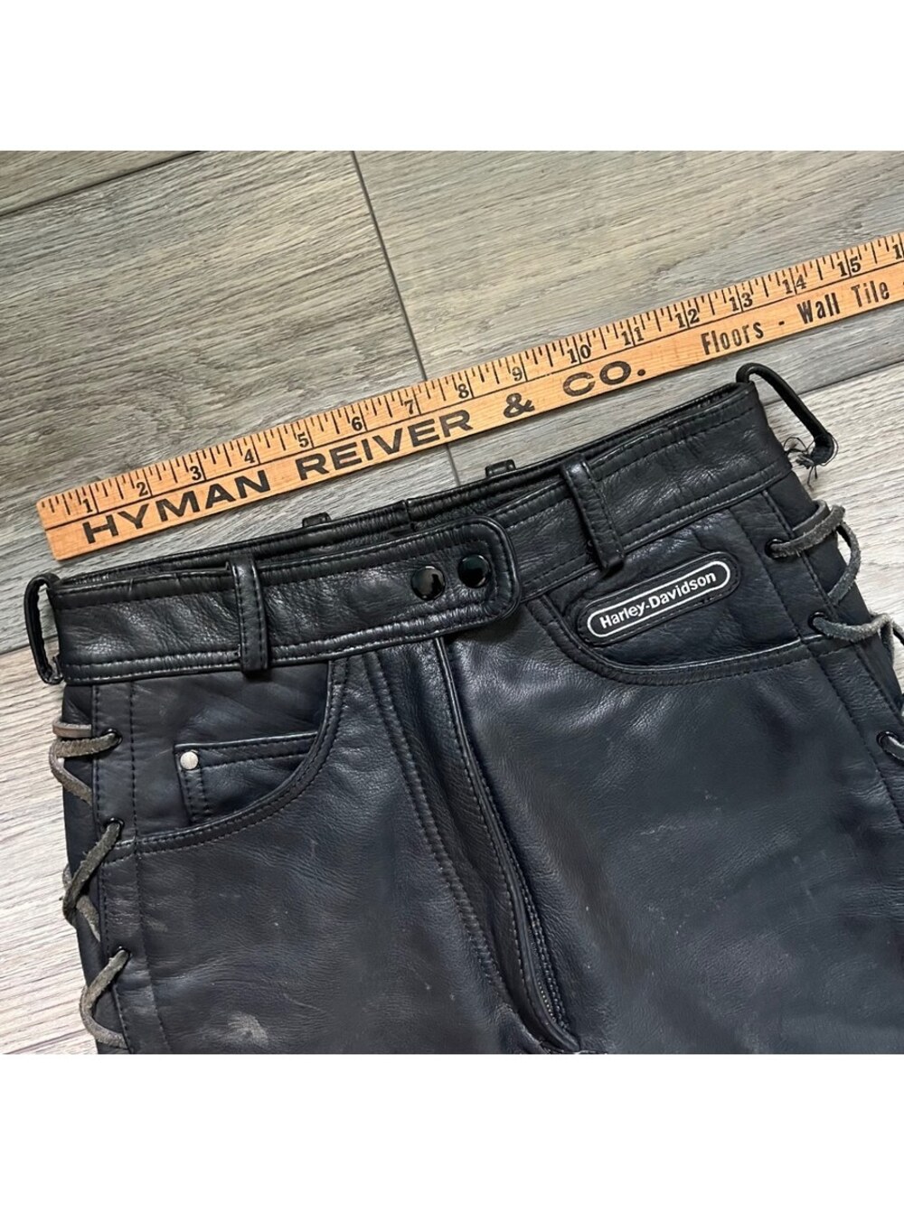 Vintage Harley-Davidson Women's 8 Leather Lace Up Motorcycle Pants Black - Picture 12 of 14